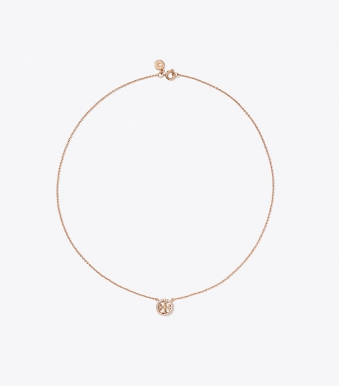 TORY BURCH MILLER PAVe LOGO DELICATE NECKLACE - Tory Gold/Crystal | Free Shipping