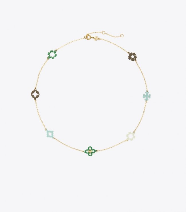 TORY BURCH KIRA CLOVER ENAMEL NECKLACE - Tory Gold / Multi | Free Shipping
