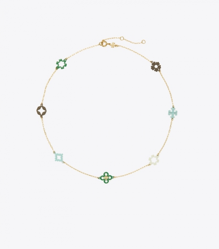 TORY BURCH KIRA CLOVER ENAMEL NECKLACE - Tory Gold / Multi | Free Shipping