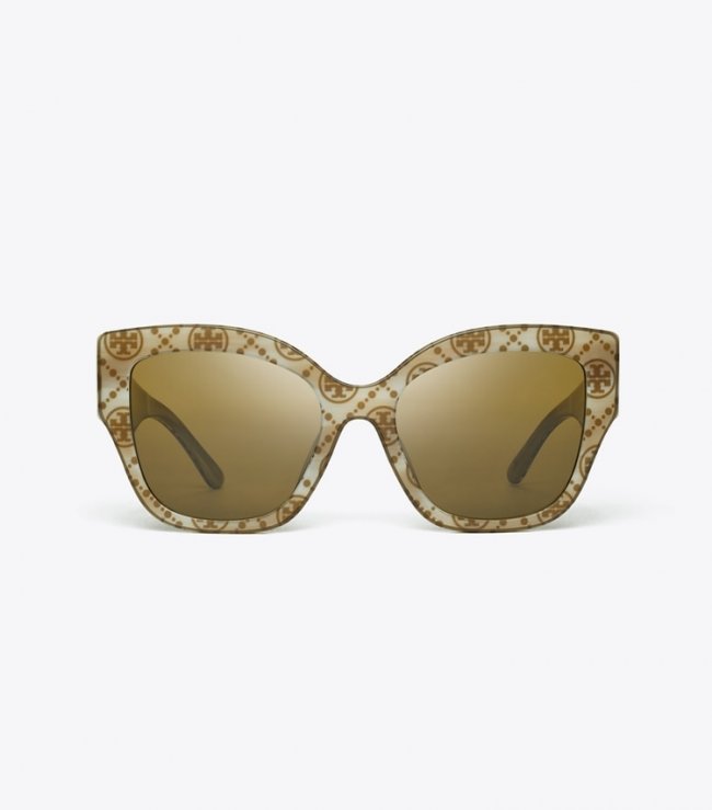 TORY BURCH OVERSIZED CAT-EYE SUNGLASSES - Ivory/Olive T Monogram/Solid Olive | Free Shipping