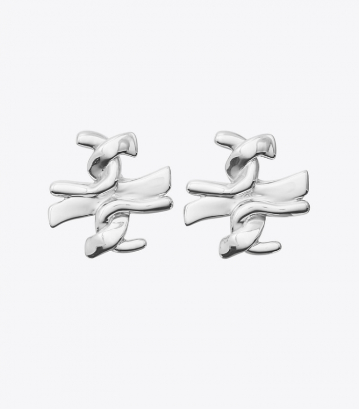TORY BURCH TWISTED T STUD EARRING - Silver | Free Shipping