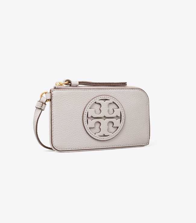 TORY BURCH MILLER ZIP CARD CASE - Bay Gray | Free Shipping