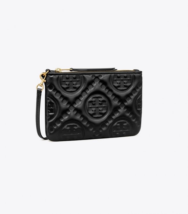 TORY BURCH T MONOGRAM EMBOSSED POUCH - Black | Free Shipping