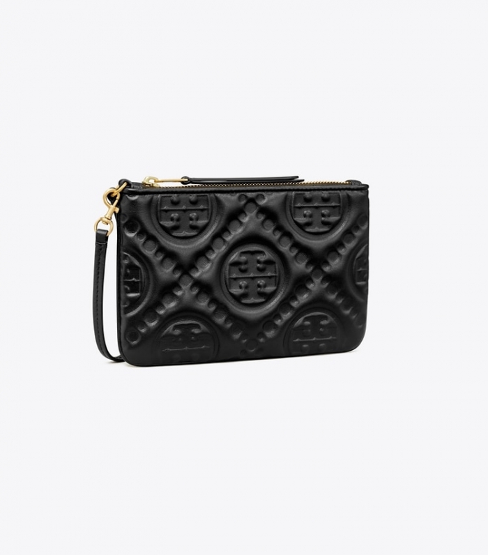 TORY BURCH T MONOGRAM EMBOSSED POUCH - Black | Free Shipping