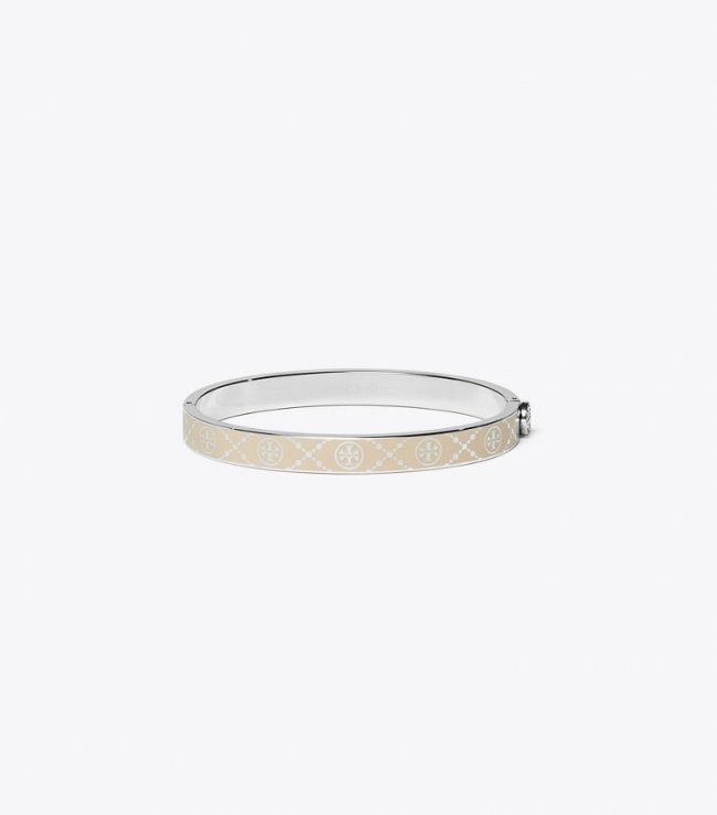 TORY BURCH T MONOGRAM HINGE BRACELET - Tory Silver / Sand | Free Shipping