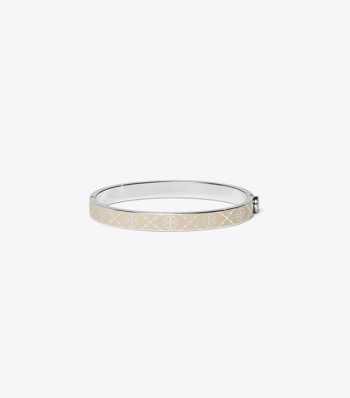 TORY BURCH T MONOGRAM HINGE BRACELET - Tory Silver / Sand | Free Shipping