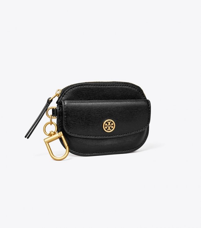 TORY BURCH ROBINSON CARD CASE KEY RING - Black | Free Shipping