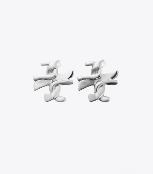 TORY BURCH DELICATE TWISTED T STUD EARRING - Sterling Silver | Free Shipping