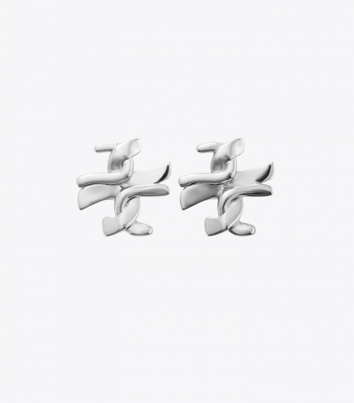 TORY BURCH DELICATE TWISTED T STUD EARRING - Sterling Silver | Free Shipping