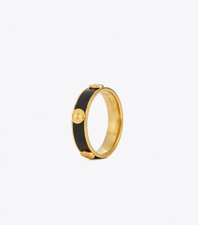 TORY BURCH MILLER STUD ENAMEL RING - Tory Gold / Black | Free Shipping