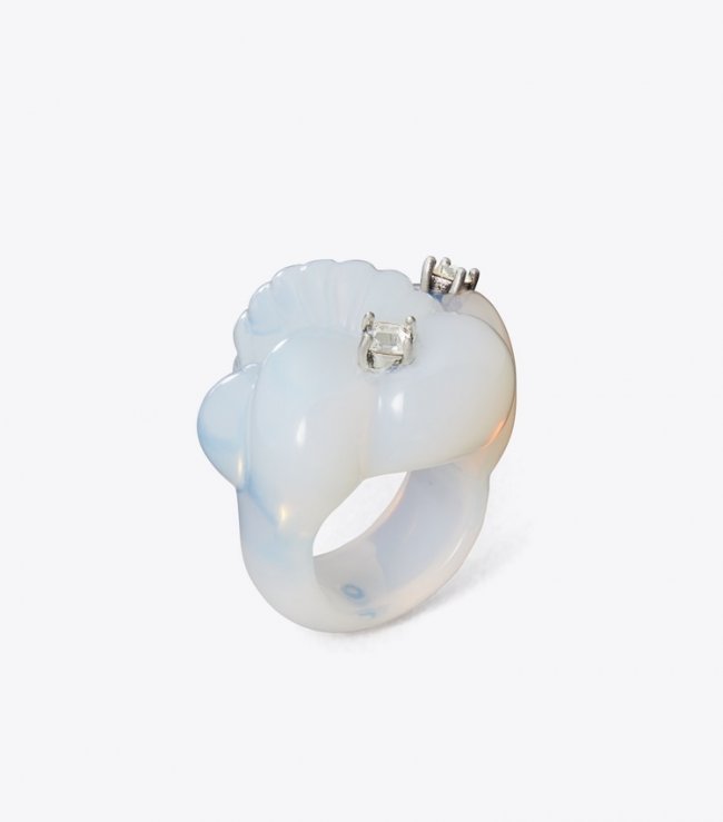 TORY BURCH CARVED GLASS RING - Moonstone | Free Shipping
