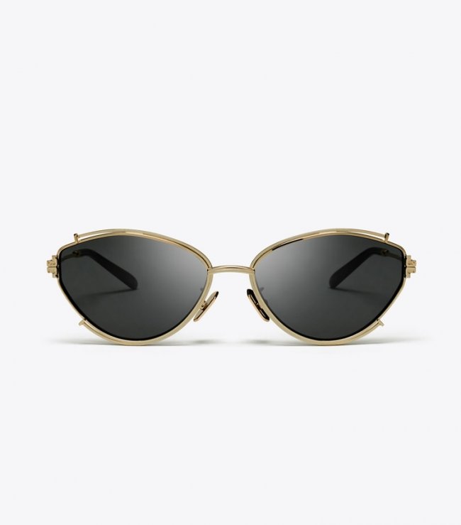 TORY BURCH ELEANOR OVAL SUNGLASSES - Shiny Gold/Dark Grey | Free Shipping