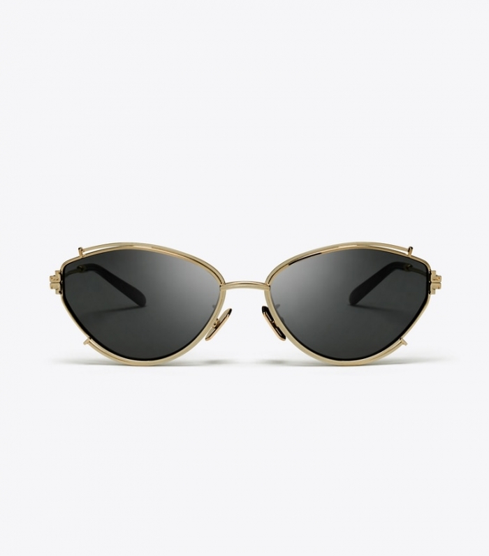 TORY BURCH ELEANOR OVAL SUNGLASSES - Shiny Gold/Dark Grey | Free Shipping