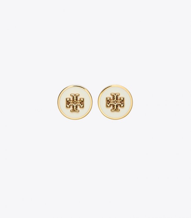 TORY BURCH KIRA ENAMEL CIRCLE-STUD EARRING - Tory Gold / New Ivory | Free Shipping
