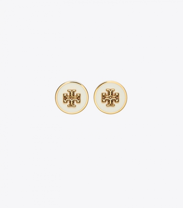 TORY BURCH KIRA ENAMEL CIRCLE-STUD EARRING - Tory Gold / New Ivory | Free Shipping