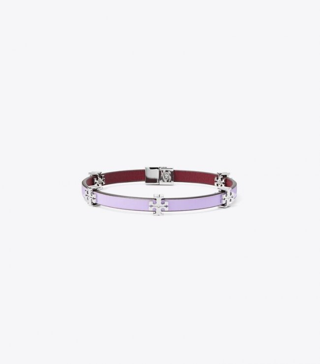 TORY BURCH ELEANOR LEATHER BRACELET - Tory Silver / Lavender Cloud | Free Shipping