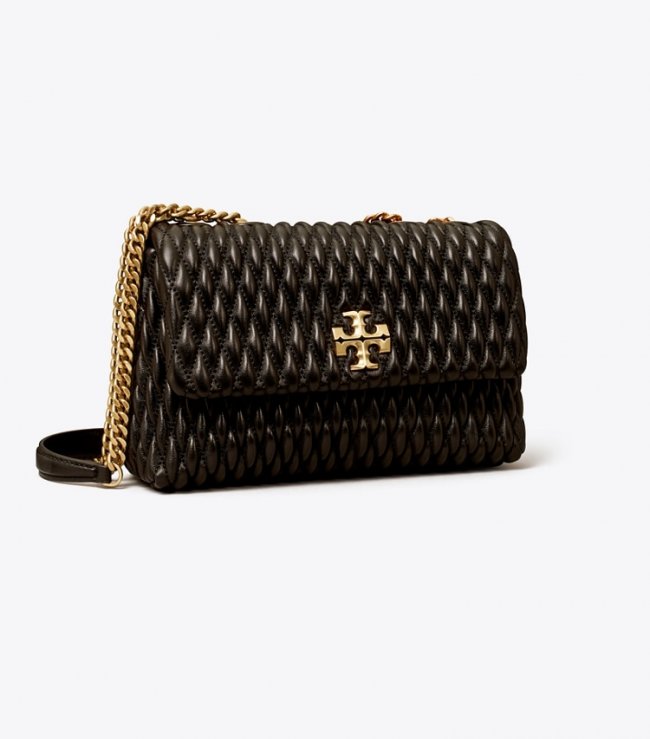 TORY BURCH SMALL KIRA RUCHED CONVERTIBLE SHOULDER BAG - Black / Gold | Free Shipping