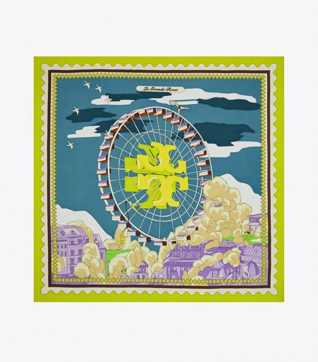 TORY BURCH OVERSIZED FERRIS WHEEL SILK SQUARE - Blue | Free Shipping
