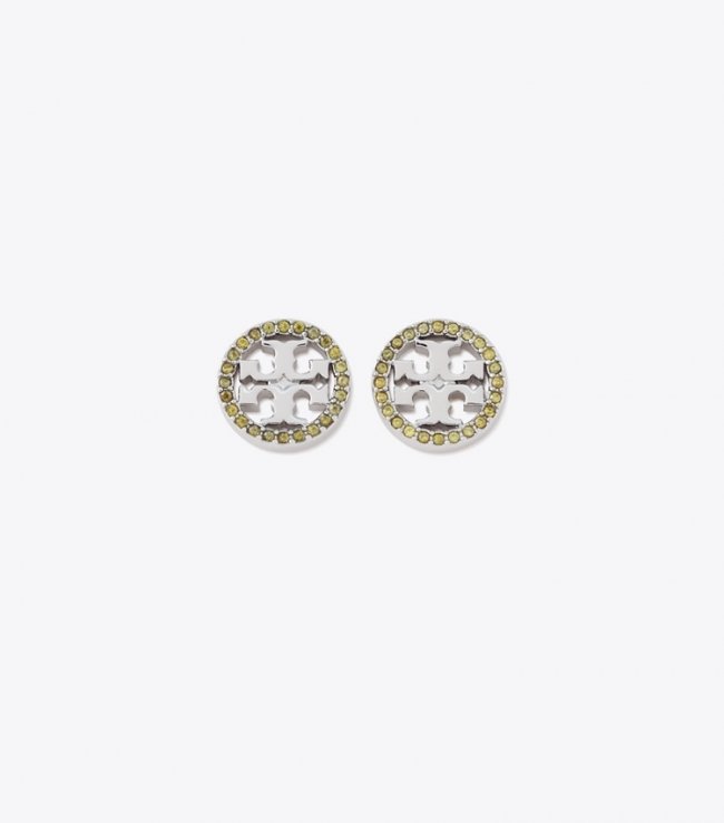 TORY BURCH MILLER PAVe STUD EARRING - Tory Silver / Olive | Free Shipping