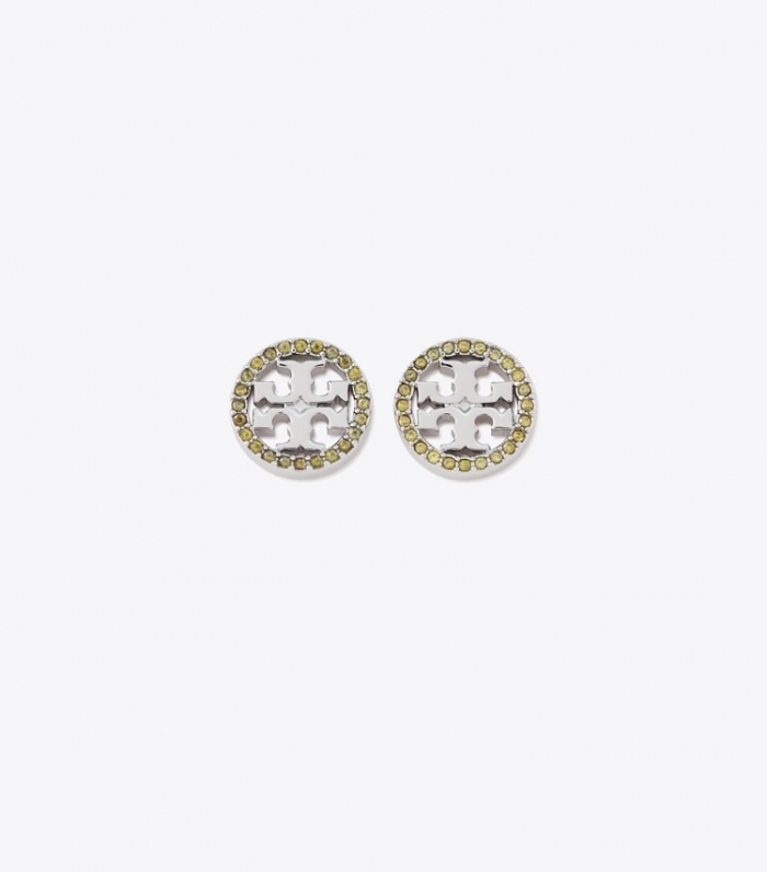 TORY BURCH MILLER PAVe STUD EARRING - Tory Silver / Olive | Free Shipping