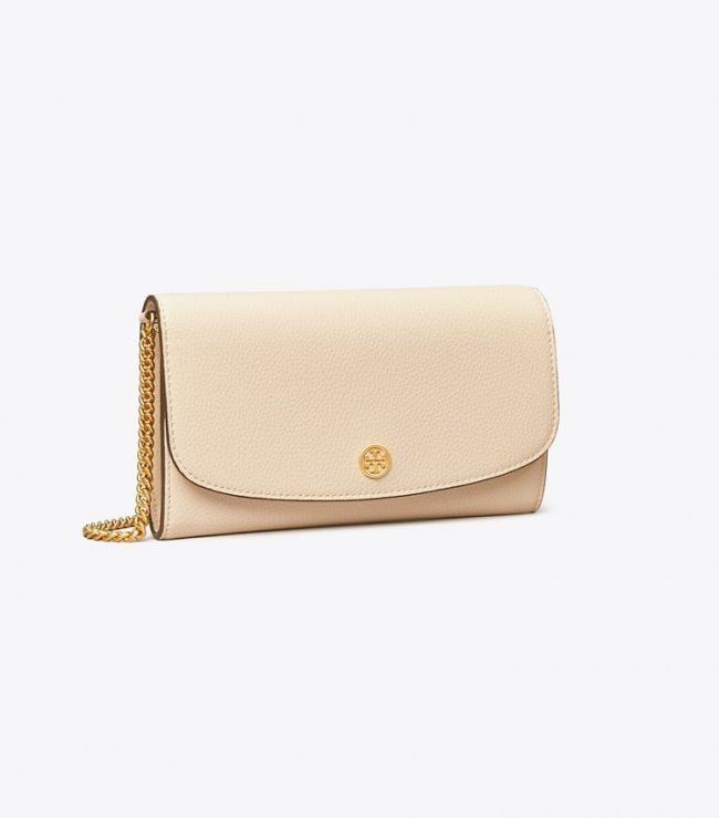 TORY BURCH ROBINSON PEBBLED CHAIN WALLET - New Cream | Free Shipping