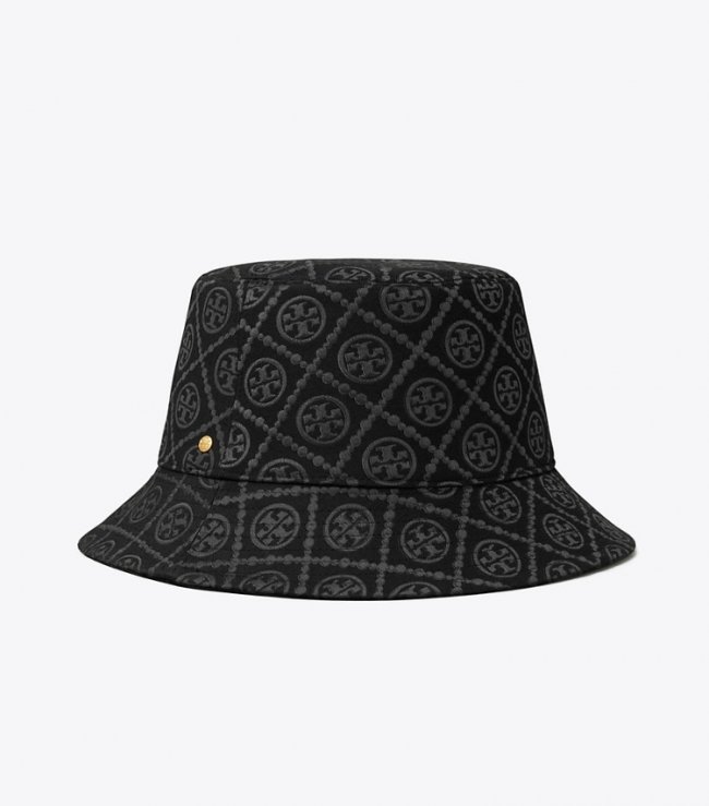 TORY BURCH T MONOGRAM BUCKET HAT - Black | Free Shipping