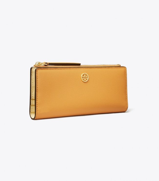 TORY BURCH ROBINSON ZIP SLIM WALLET - English Ochre | Free Shipping