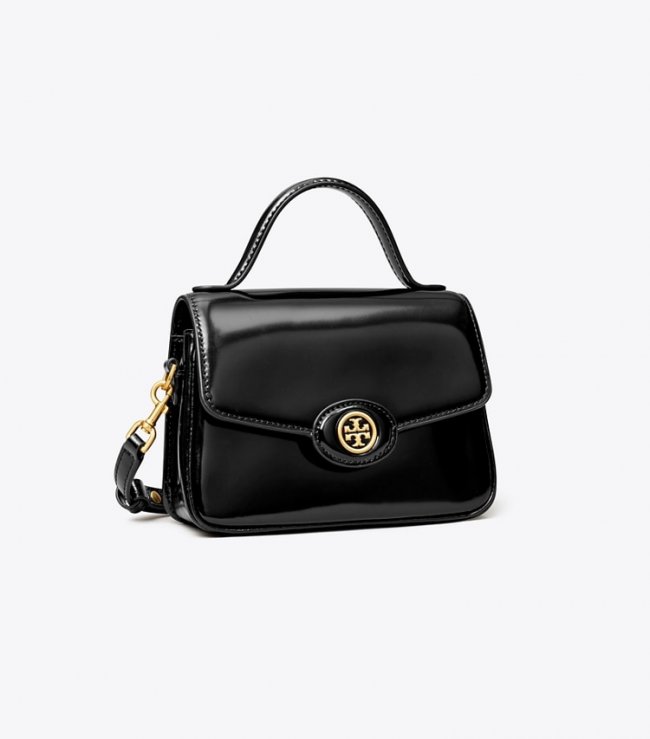 TORY BURCH SMALL ROBINSON SPAZZOLATO TOP-HANDLE BAG - Black | Free Shipping