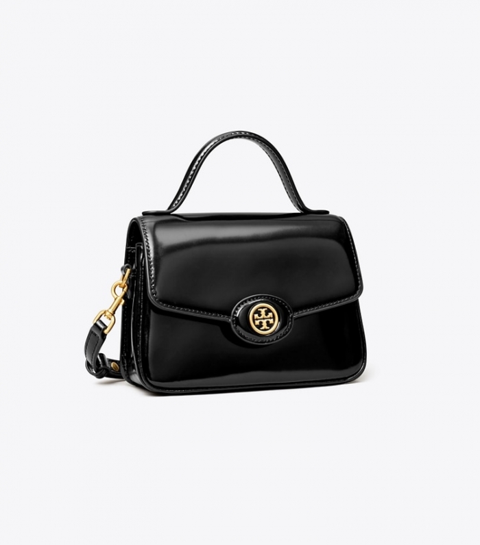 TORY BURCH SMALL ROBINSON SPAZZOLATO TOP-HANDLE BAG - Black | Free Shipping