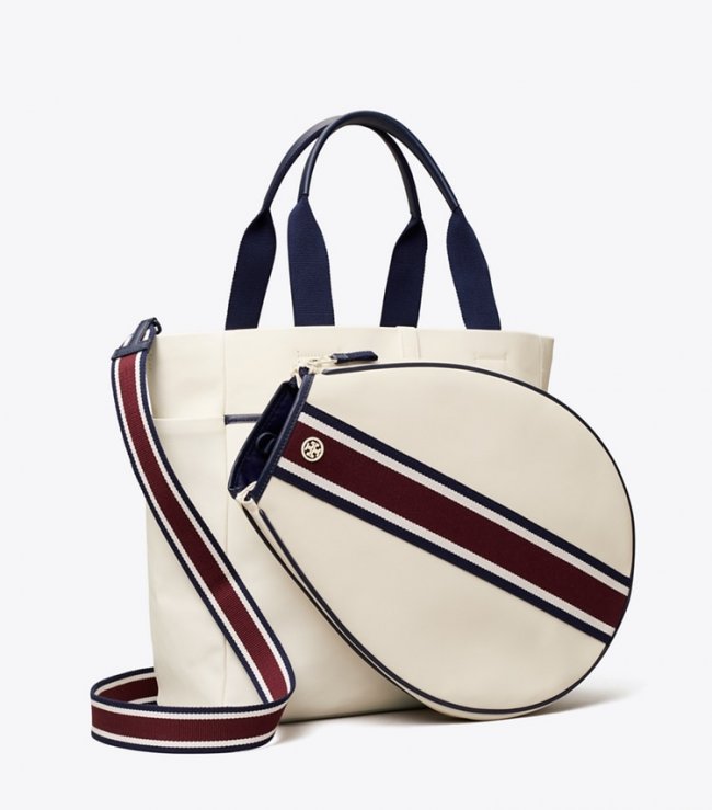 TORY BURCH CONVERTIBLE STRIPE TENNIS TOTE - Ivory Pearl / Winetasting | Free Shipping