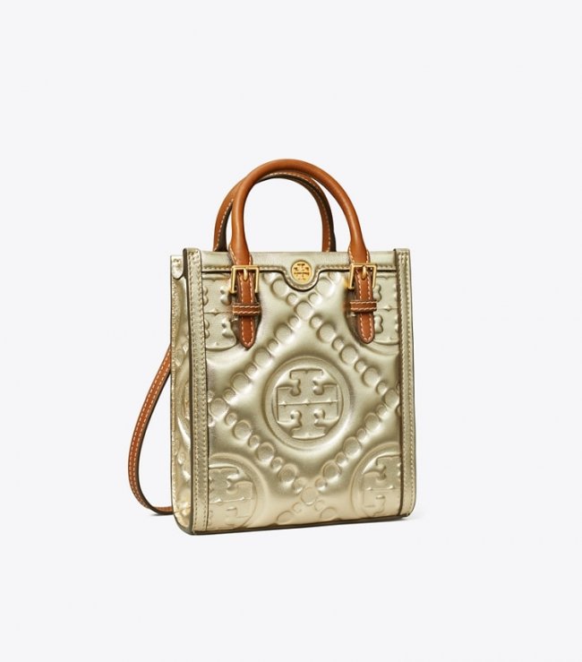 TORY BURCH T MONOGRAM EMBOSSED METALLIC MINI TOTE - Gold | Free Shipping