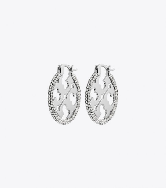 TORY BURCH MILLER PAVe HOOP EARRING - Tory Silver / Crystal | Free Shipping