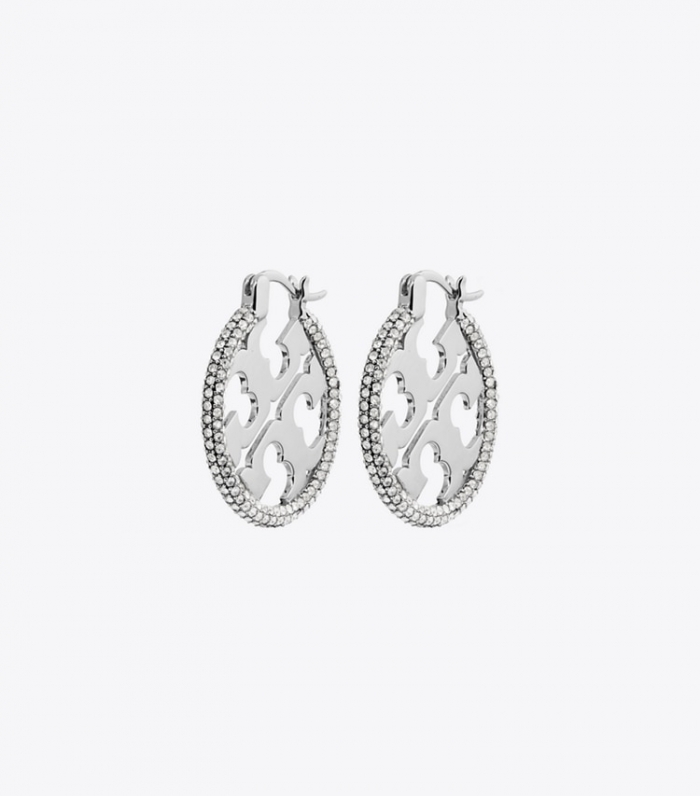 TORY BURCH MILLER PAVe HOOP EARRING - Tory Silver / Crystal | Free Shipping