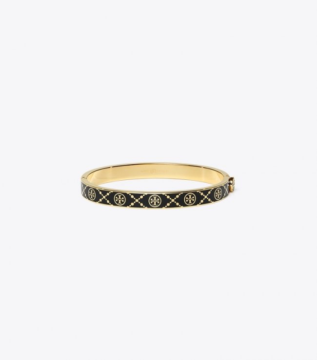 TORY BURCH T MONOGRAM HINGE BRACELET - Tory Gold / Black | Free Shipping