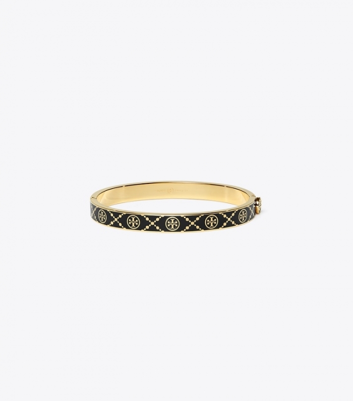 TORY BURCH T MONOGRAM HINGE BRACELET - Tory Gold / Black | Free Shipping