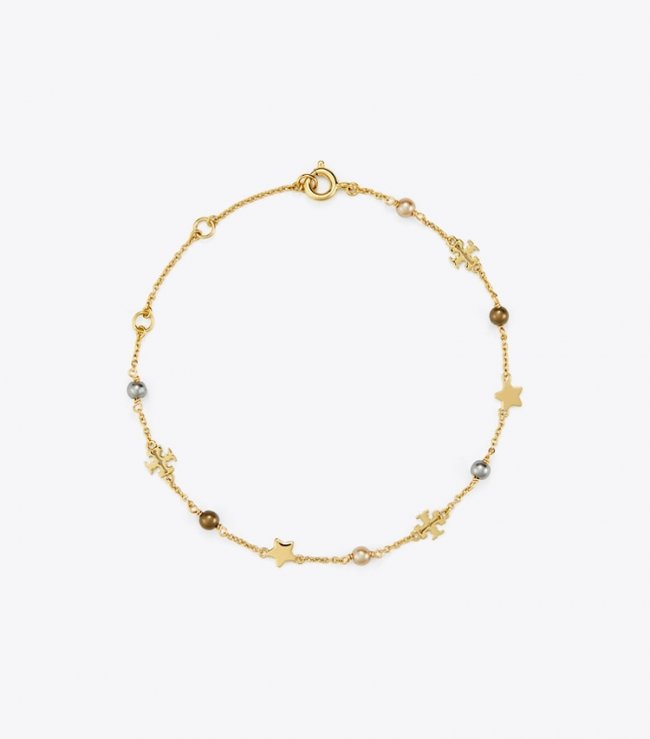 TORY BURCH DELICATE KIRA PEARL CHAIN BRCLT - Tory Gold / Brown | Free Shipping