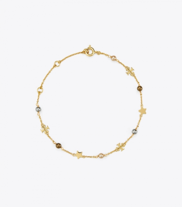 TORY BURCH DELICATE KIRA PEARL CHAIN BRCLT - Tory Gold / Brown | Free Shipping
