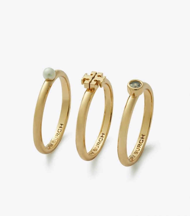 TORY BURCH KIRA PEARL RING SET - Tory Gold / Cream / Crystal | Free Shipping