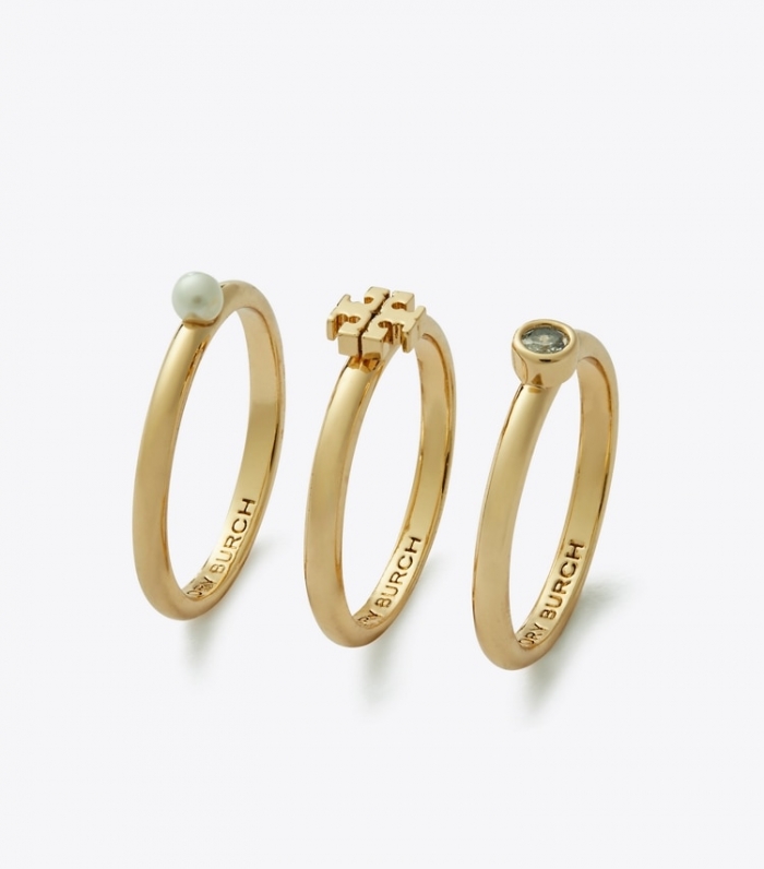 TORY BURCH KIRA PEARL RING SET - Tory Gold / Cream / Crystal | Free Shipping
