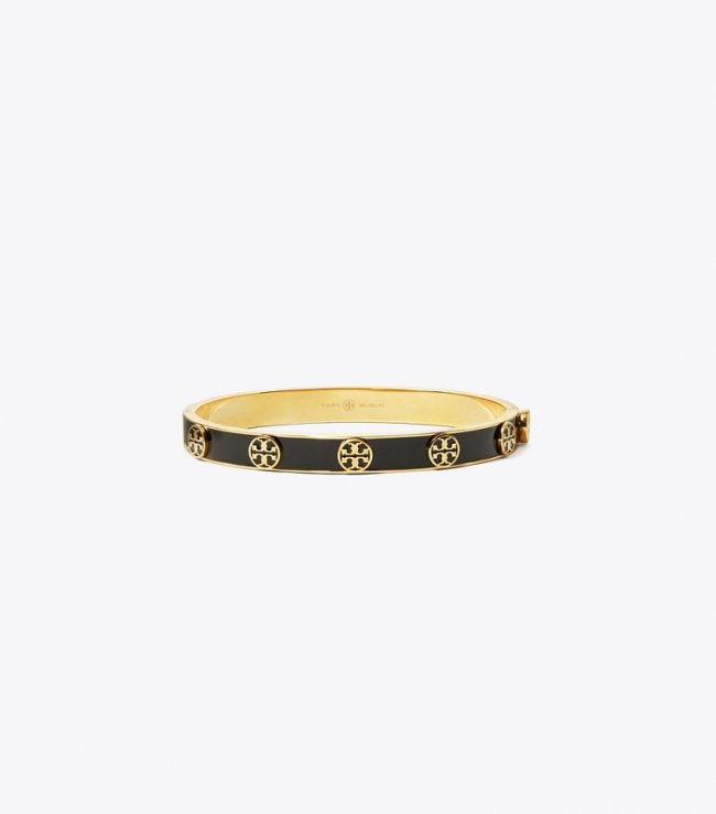 TORY BURCH MILLER STUD ENAMEL HINGED BRACELET - Tory Gold / Black | Free Shipping
