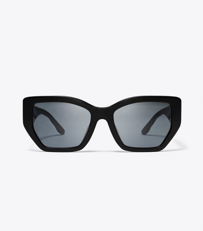 TORY BURCH KIRA OVERSIZED GEOMETRIC SUNGLASSES - Black/Solid Grey | Free Shipping