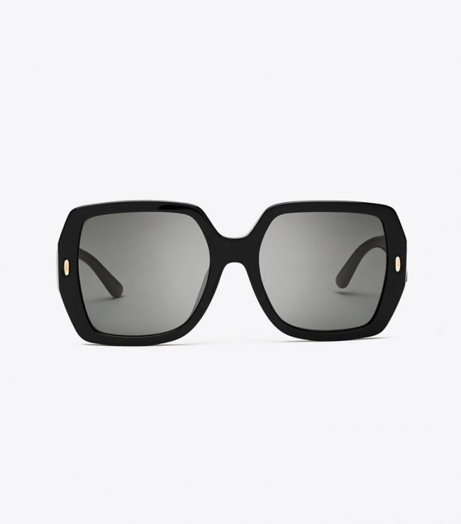 TORY BURCH MILLER OVERSIZED SQUARE SUNGLASSES - Black/Solid Grey | Free Shipping