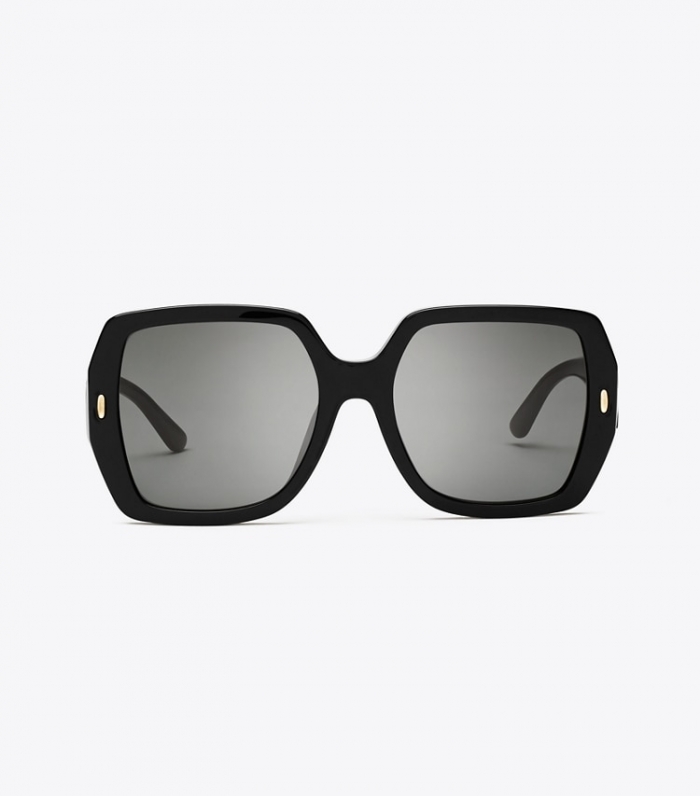 TORY BURCH MILLER OVERSIZED SQUARE SUNGLASSES - Black/Solid Grey | Free Shipping