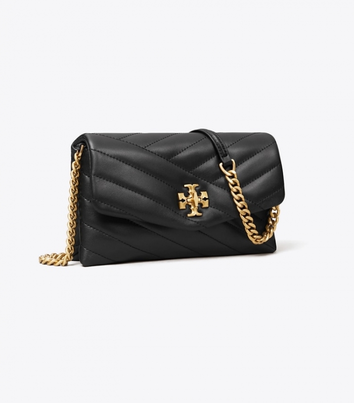 TORY BURCH KIRA CHEVRON CHAIN WALLET - Black | Free Shipping