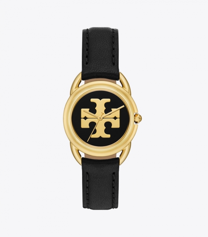 TORY BURCH MILLER WATCH, LEATHER / GOLD-TONE STAINLESS STEEL - Black/Gold | Free Shipping