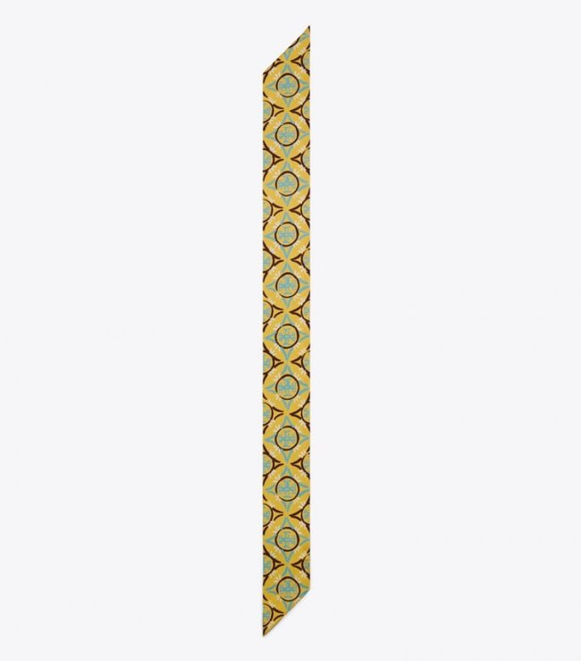 TORY BURCH MOSAIC MONOGRAM DOUBLE-SIDED SILK RIBBON TIE - Cornmeal | Free Shipping