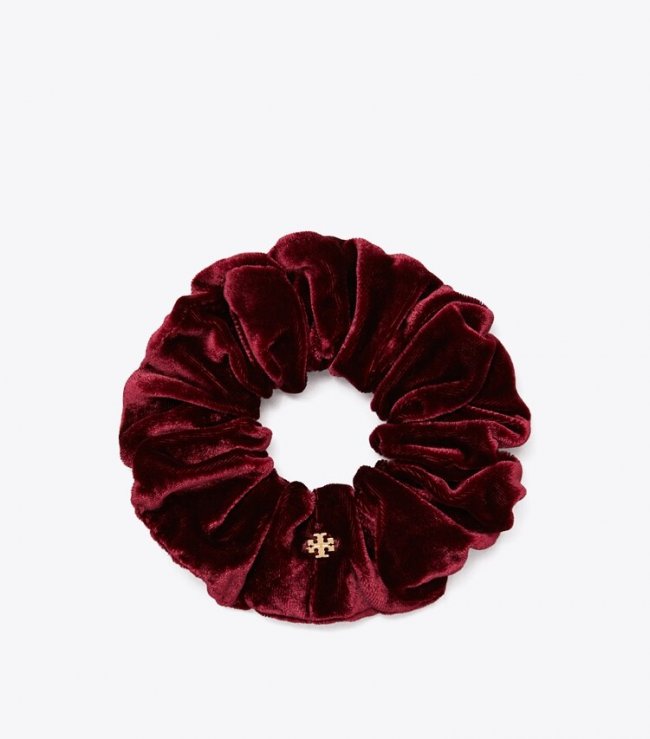 TORY BURCH VELVET SCRUNCHIE - Burgundy | Free Shipping