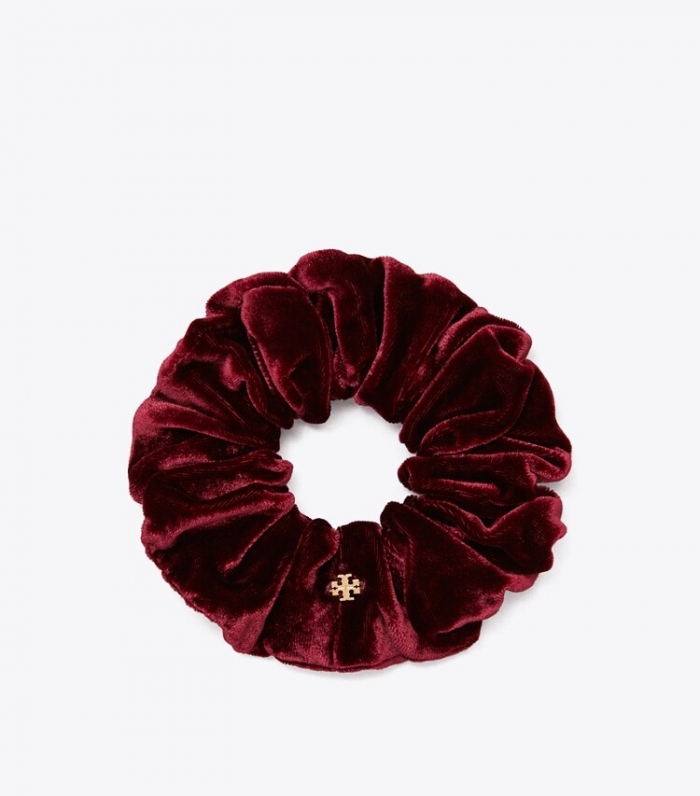 TORY BURCH VELVET SCRUNCHIE - Burgundy | Free Shipping