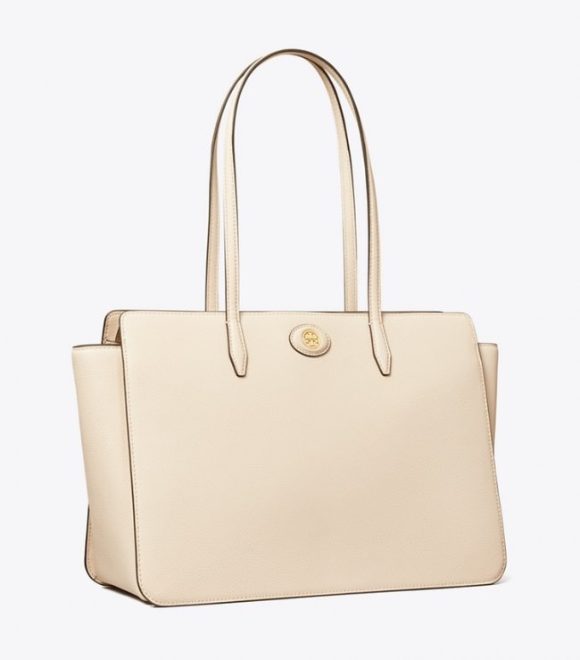 TORY BURCH ROBINSON PEBBLED TOTE - New Cream | Free Shipping