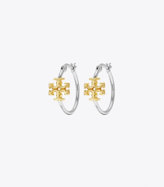 TORY BURCH SMALL ELEANOR HOOP EARRING - Tory Silver / Tory Gold | Free Shipping